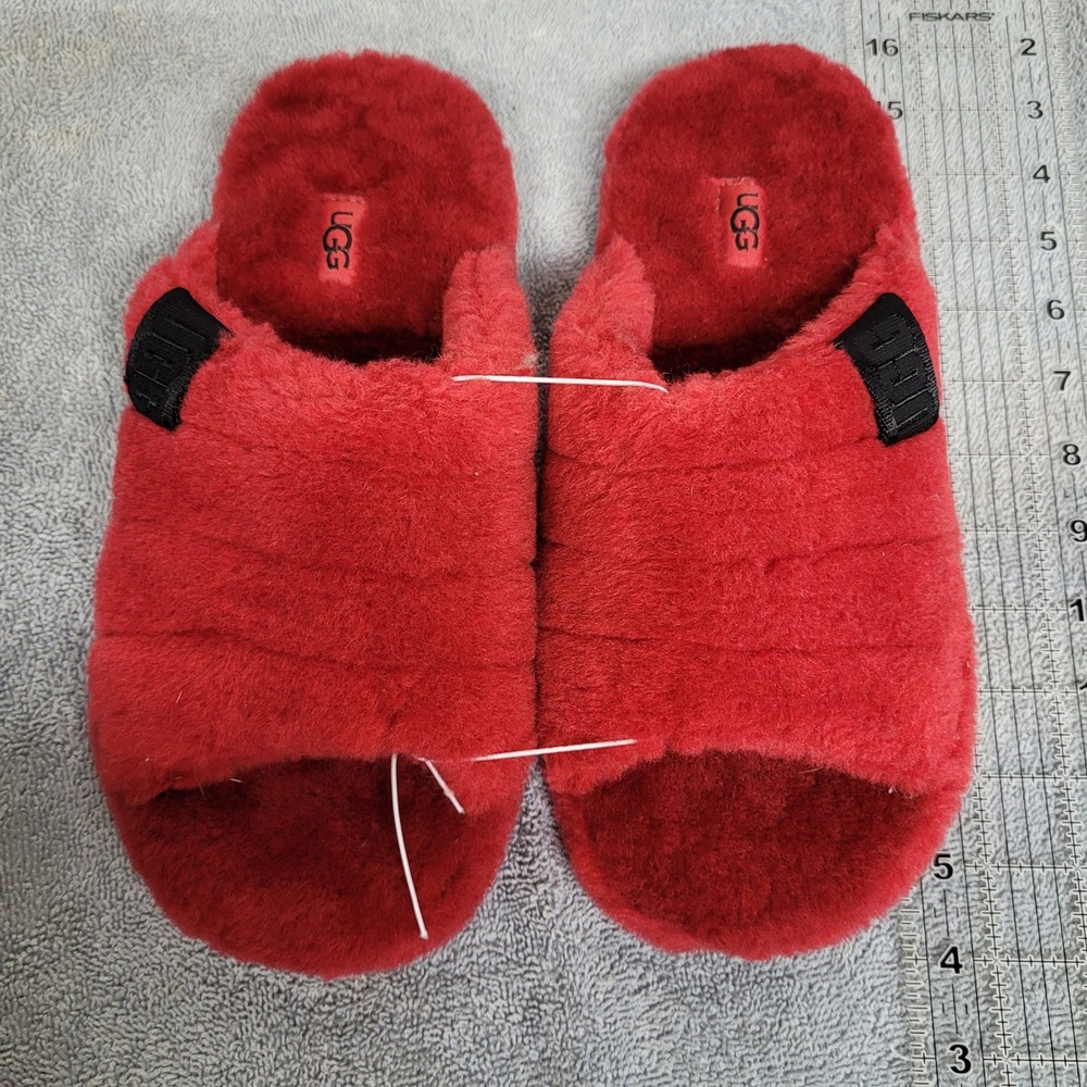 UGG Fluff You Men Samba Red Sheepskin Slippers Slides 1117473 Size 7 NEW